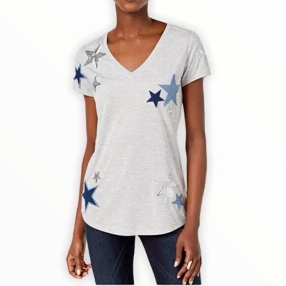 INC International Concepts Star Patched Sequin Top - Picture 1 of 8